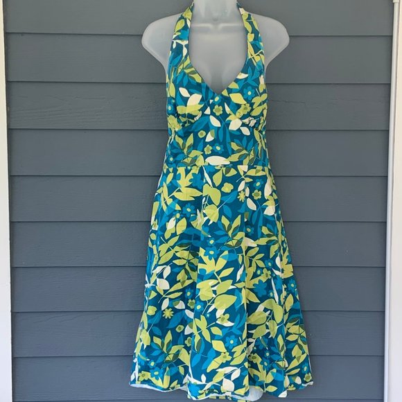 R&K Dresses & Skirts - R&K Floral Halter Dress Tea Length Cotton Lined 16